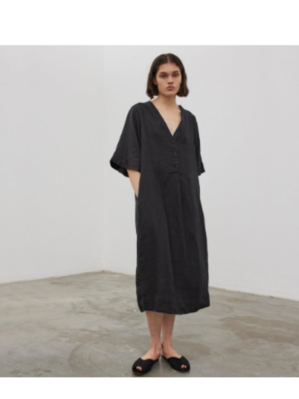 Deiji Studios The Rose Dress Linen Midi in Black Sz S/M